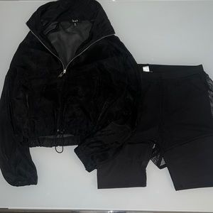 Two piece set biker shorts and sheer jacket